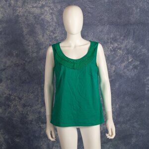 Mossino Green Blouse w/ Scoop Neckline w/ Chiffon Pleated Ruffle Trim Sz M